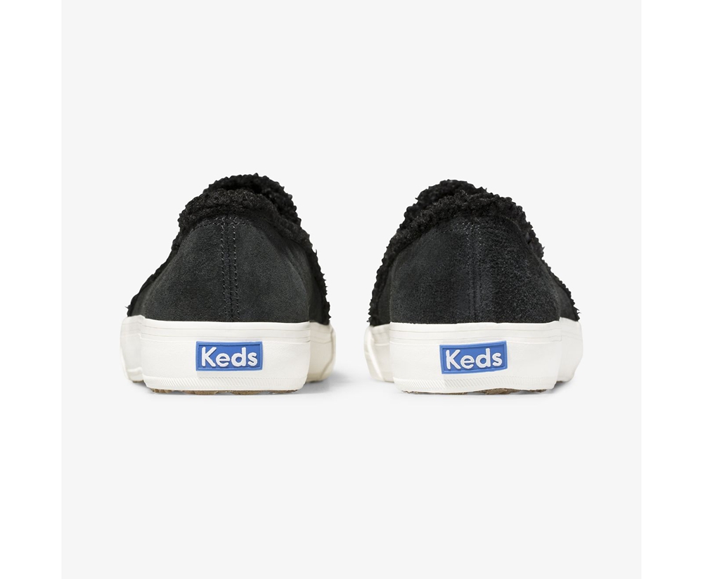 Slip Ons Keds Mujer Negras - Double Decker Suede Faux Shearling - 284-AFDXCI